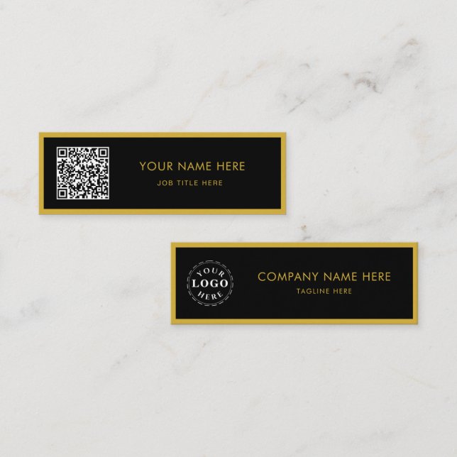 Cartão De Contato Minimalist M Gold Black Script QR White (Frente/Verso)