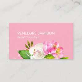 Cartão De Contato Modern Coral Pink Floral 