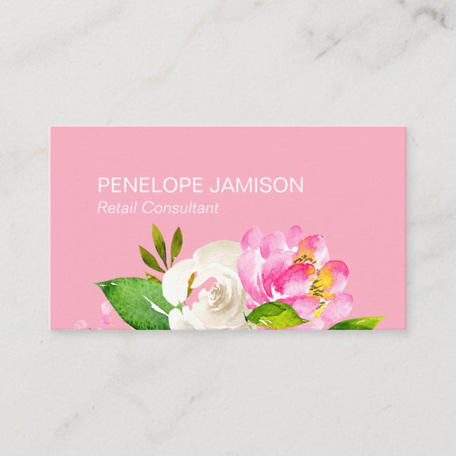 Cartão De Contato Modern Coral Pink Floral  (Frente)