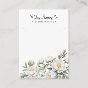 Cartão De Contato Modern White Peonies Exibição Floral de Colar