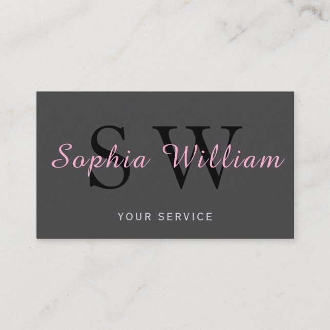 Cartão De Contato Monograma de cinzas profissionais modernas (Frente)