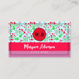 Cartão De Contato Monograma Floral Rosa Personalizado