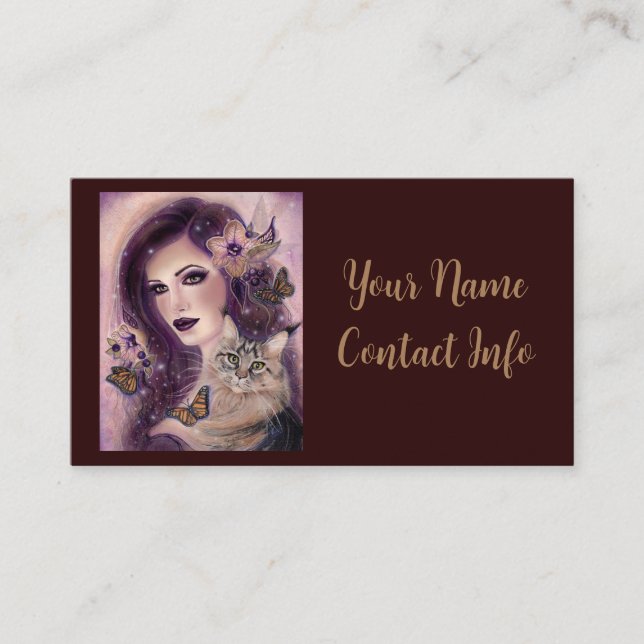 Cartão De Contato Mulheres fantasistas com gato por Renee Lavoie (Frente)