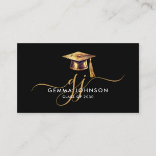 Cartão De Contato Nome de Graduação Dourado Monograma Black Insert C