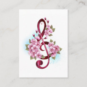 Cartão De Contato Notas musicais em clave de sol com flores de Sakur