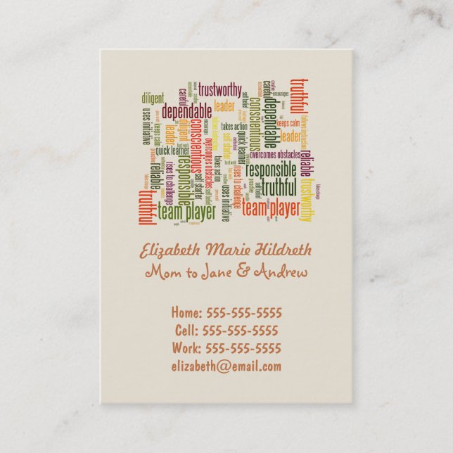 Cartão De Contato Palavras Motivacionais #4 valores positivos (Frente)