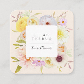 Cartão De Contato Pastel Colored Floral Square Business Card