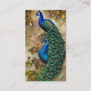 Cartão De Contato Pintura em Aquarela de Peacock cinza