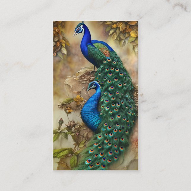 Cartão De Contato Pintura em Aquarela de Peacock cinza (Frente)