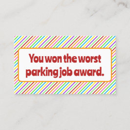 Cartão De Contato Pior Prêmio de Trabalho de Estacionamento.