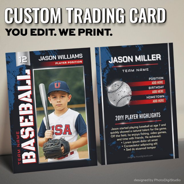 Cartão De Contato Placa Comercial Personalizada de Baseball, Placa d (Custom Baseball Trading Card, USA Power Player Card )