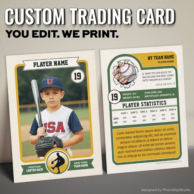 Cartão De Contato Placa Comercial Personalizada De Baseball, Placa D (Vintage Custom Baseball Trading Card, Green Player Card)