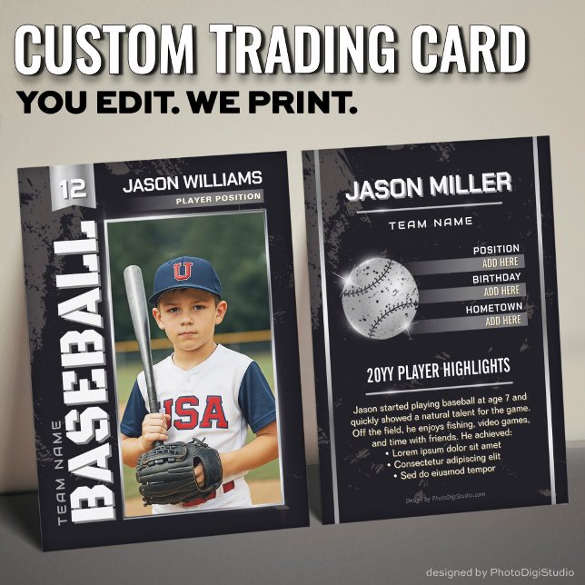 Cartão De Contato Placa Comercial Personalizada de Baseball, Placa P (Custom Baseball Trading Card, Silver Power Player Card)