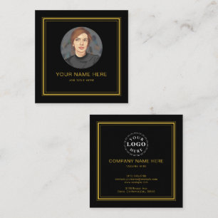 Cartão De Contato Placa de Chamada Preta Elegante com Script Dourado