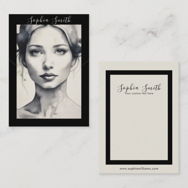 Cartão De Contato Placa de Exibição de Colar de Ilustração Feminina (Frente/Verso)