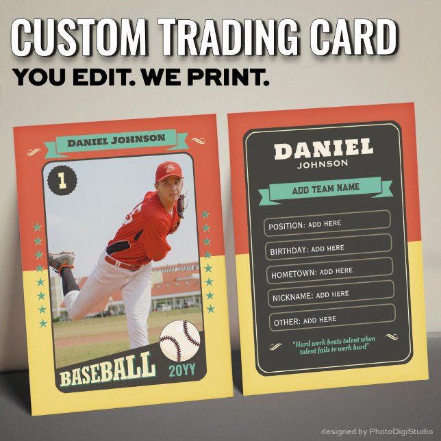 Cartão De Contato Placa de Jogador de Placa de Negociação com Baseba (Custom Baseball Trading Card, Orange Retro Player Card)