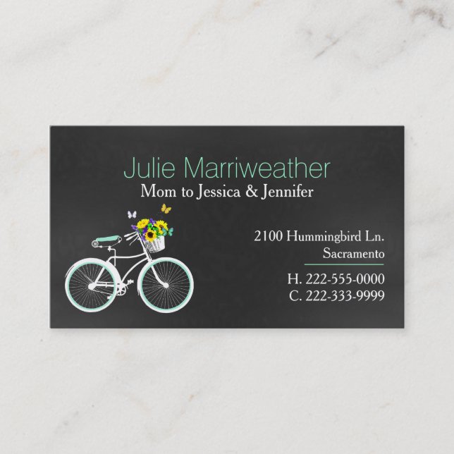 Cartão De Contato Placa de Mamãe Personalizada de Bicicleta Verde Bo (Frente)
