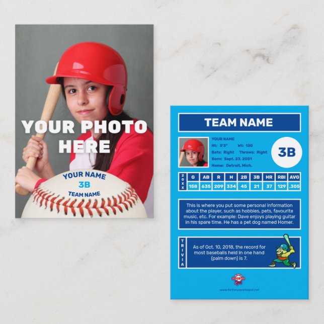 Cartão De Contato Placa de Negociação de Baseball Blue Back - Estatí (Frente/Verso)