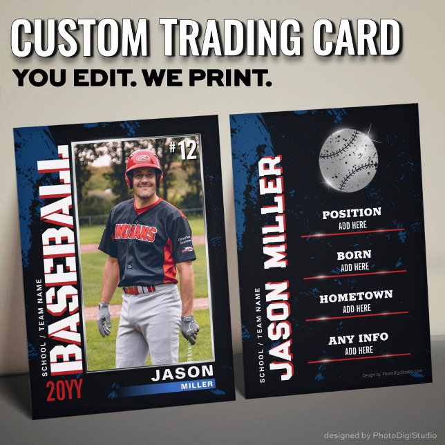 Cartão De Contato Placa de Negociação de Baseball, Placa de Jogador  (Custom Baseball Trading Card, US Red Blue Baseball Player Card )