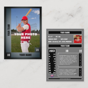 Cartão De Contato Placa de Negrito/Cinza de Baseball - Estatísticas