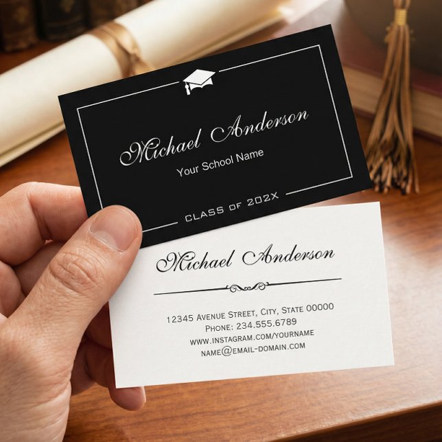 Cartão De Contato Placa de nome de graduação do Boné na moda Black W (Criador carregado)