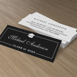 Cartão De Contato Placa de nome de graduação - Na moda preto e branc