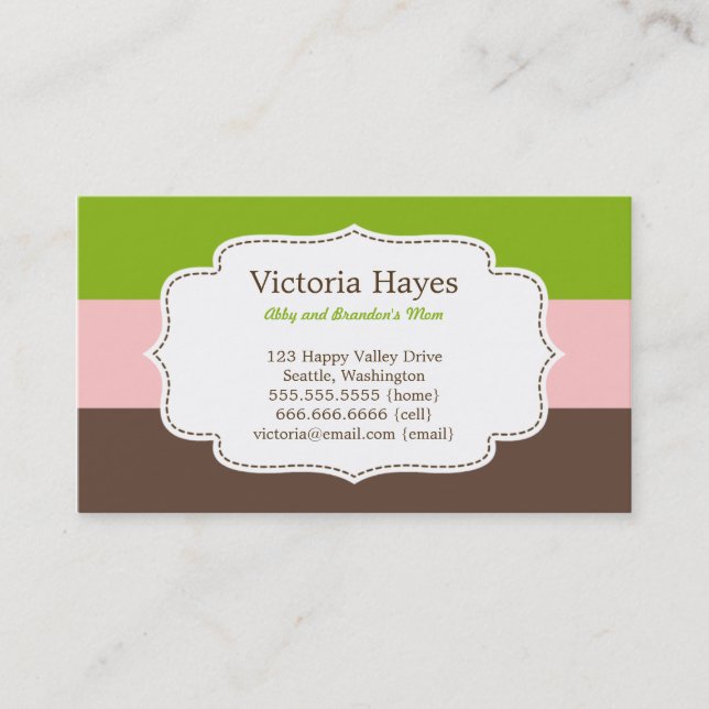 Cartão De Contato Placas De Mamãe Da Faixa De Doce (Frente)