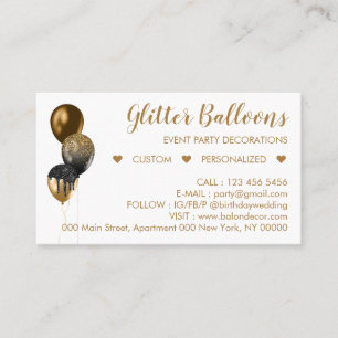 Cartão De Contato Planejador de Evento Bronze Dourado Balão de Festa