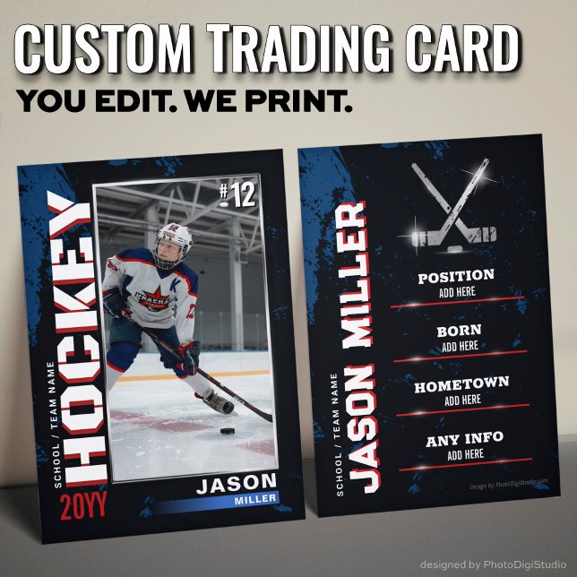 Cartão De Contato Presentes de hóquei em Hóquei Azul nos EUA (USA Blue Red Hockey Trading Card Hockey Gifts)