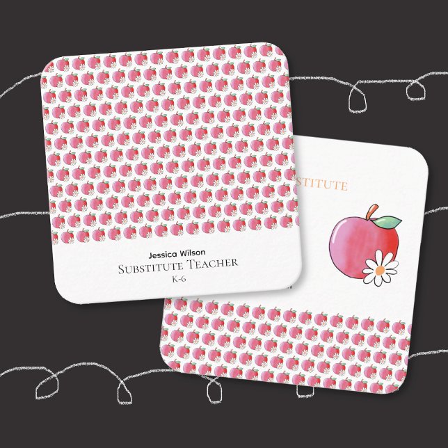 Cartão De Contato Red Apple Daisy Educator Small Square Contact Card (Red apple and daisy pattern educator small square contact card .)