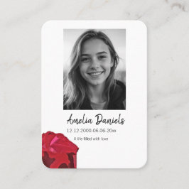 Cartão De Contato Red Rose Funeral Prayer Card