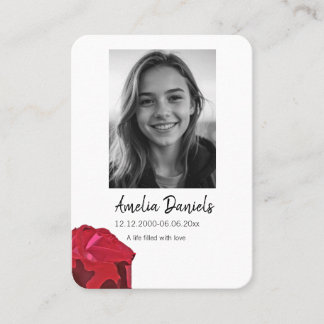 Cartão De Contato Red Rose Funeral Prayer Card