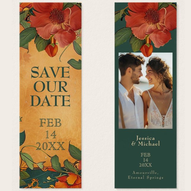 Cartão De Contato 🌹 Rosa Romance: Art Nouveau Splendor (Save our Date, a charming and personalized way to announce your special day.)