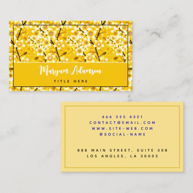 Cartão De Contato Rosas Florais Exclusivos, Mostarda Elegante Dourad (Frente/Verso)