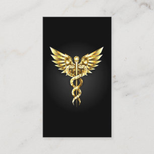 Cartão De Contato Símbolo Poligonal Dourado Caduceus