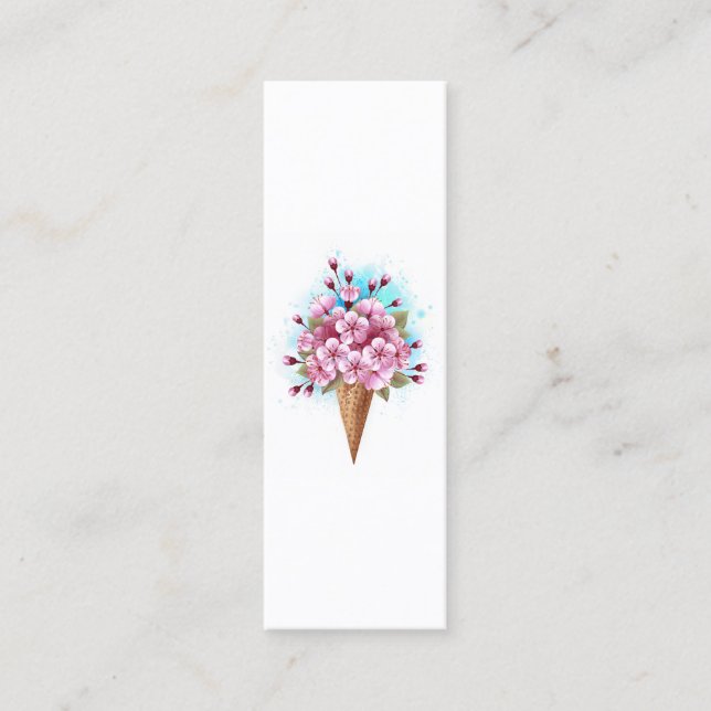 Cartão De Contato Sorvete Waffle Rosa Sakura Cone (Frente)