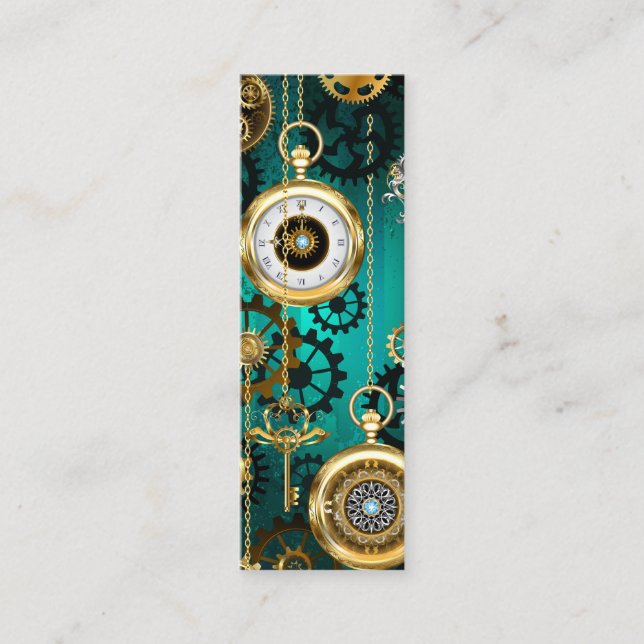 Cartão De Contato Steampunk Jewelry Watch em um fundo verde (Frente)