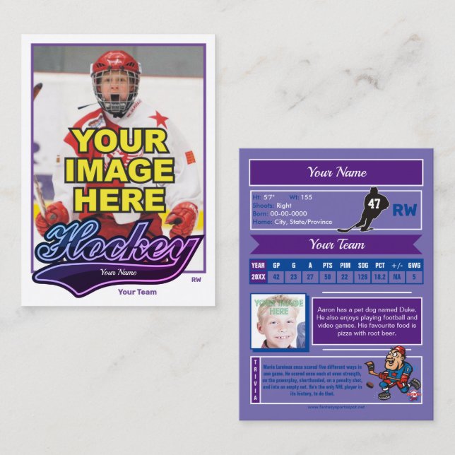 Cartão De Contato Swash Hockey Trading Card - Estatísticas Personali (Frente/Verso)