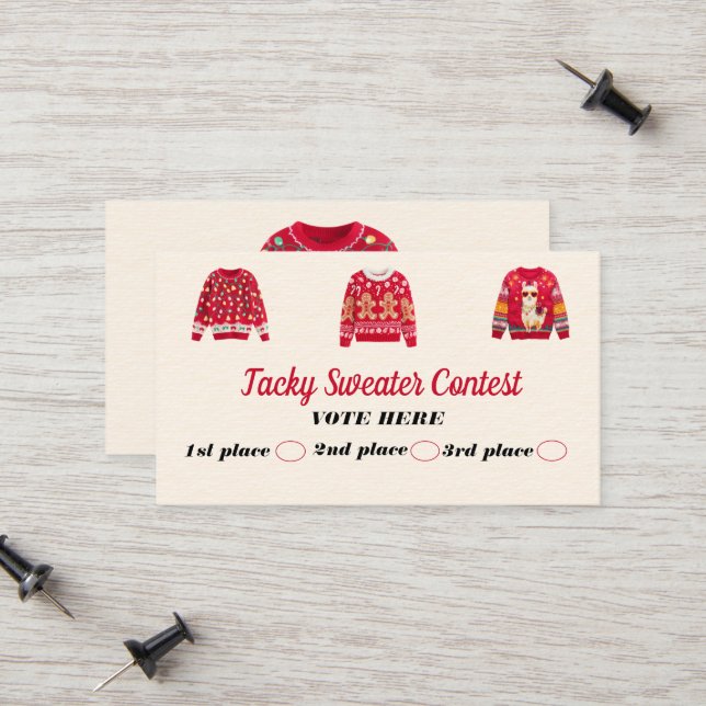 Cartão De Contato Tacky Sweater Contest Voting Cards (Frente/Verso In Situ)