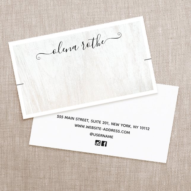 Cartão De Contato Tela do colar de madeira branca Chic (Criador carregado)