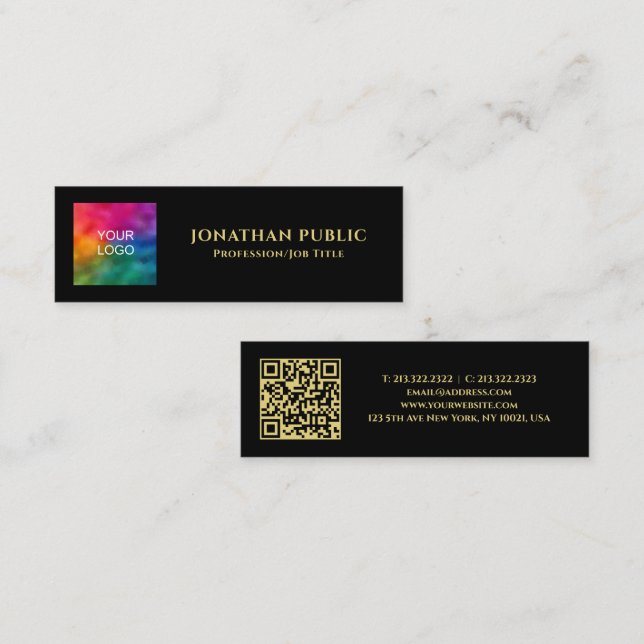 Cartão De Contato Texto personalizado Código QR Modelo Black Dourado (Frente/Verso)