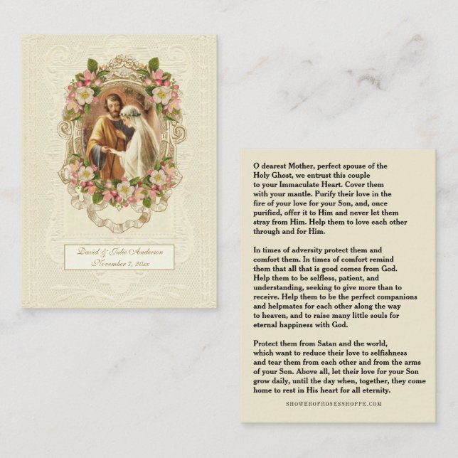 Cartão De Contato Traditional Catholic Wedding Prayer Holy Card (Frente/Verso)