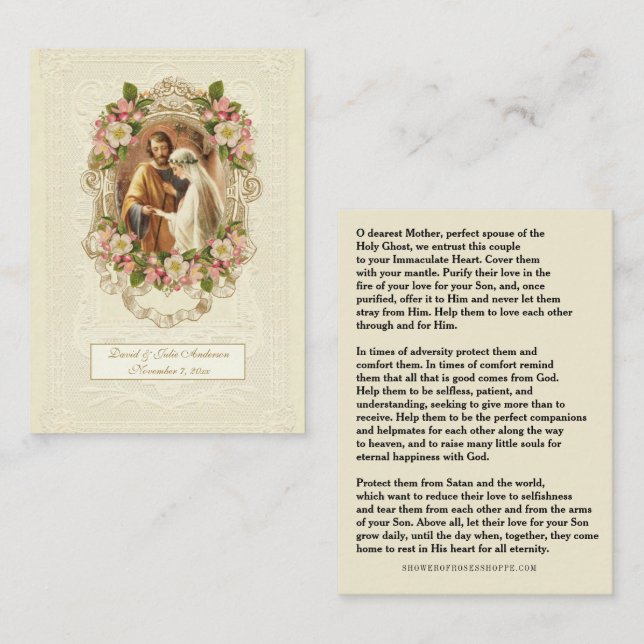 Cartão De Contato Traditional Catholic Wedding Prayer Holy Card (Frente/Verso)