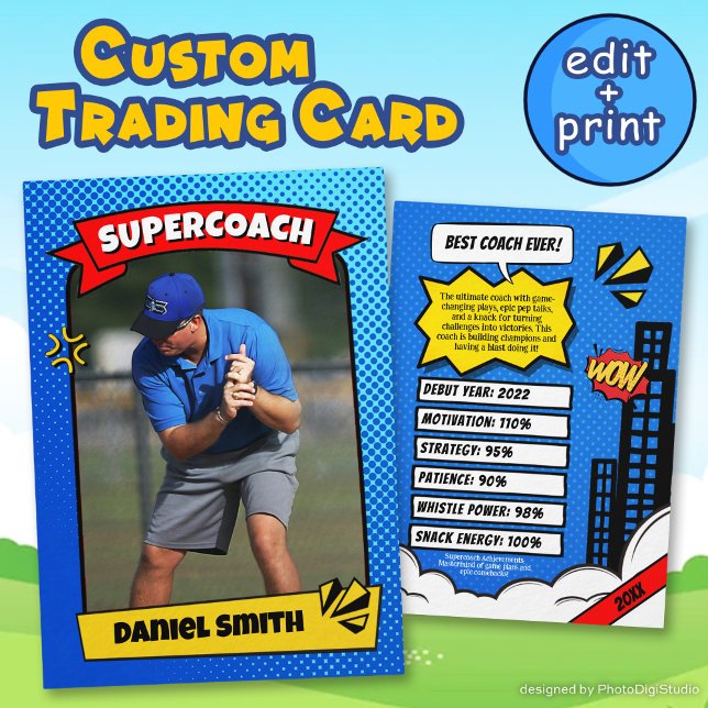 Cartão De Contato Treinador Personalizado De Carteira De Treinamento (Custom Coach Trading Card Comic, Best Coach Ever)