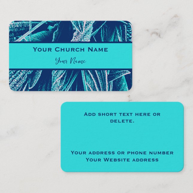 Cartão De Contato Turquesa Moderna e Igreja da Natureza Azul (Frente/Verso)