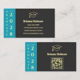Cartão De Contato Turquoise Modern Graduation QR Code Name Card