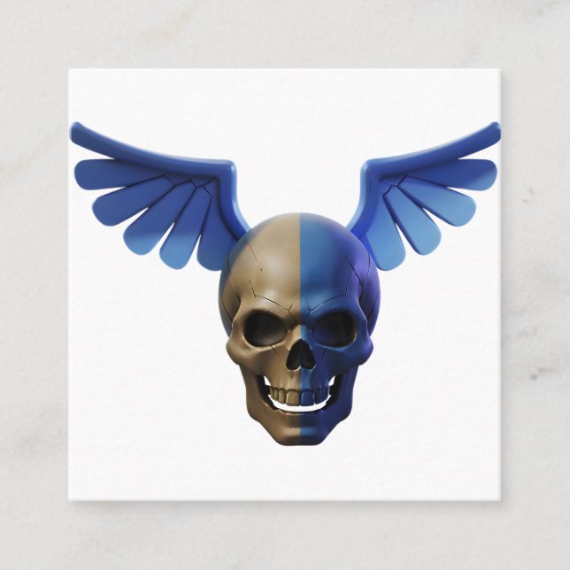 Cartão De Contato Two-Toned Skull with Blue Stylized Wings (Frente)