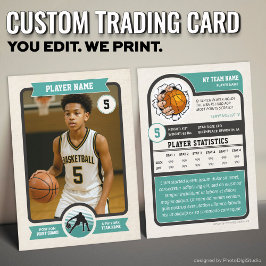 Cartão De Contato Vintage Custom Basketball Trading Card, Teal Sport