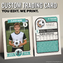Cartão De Contato Vintage Custom Soccer Trading Card, Teal Player