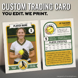 Cartão De Contato Vintage Custom Softball Trading Card, Green Player